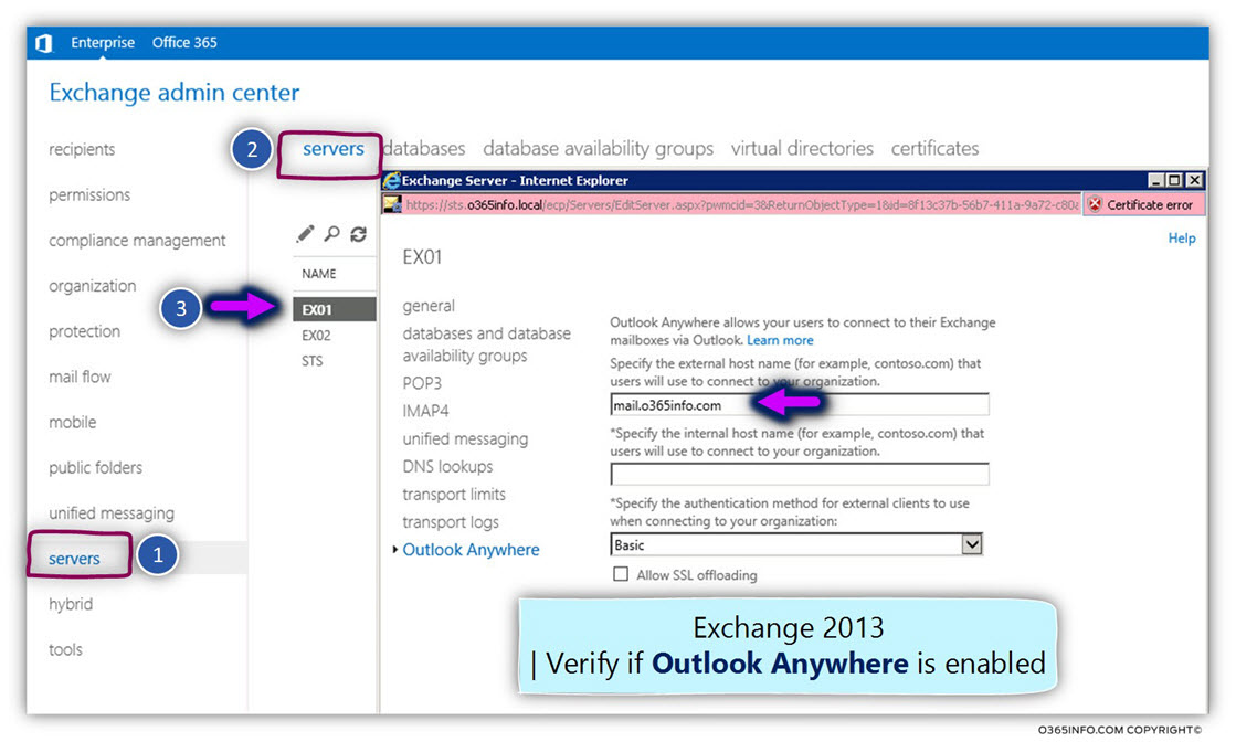 Verifying Outlook anywhere on Exchange 2013